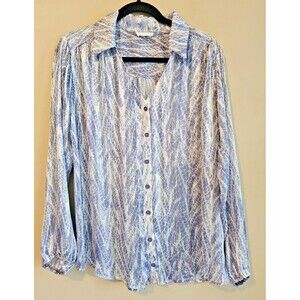 Kori Women’s snake Print blue/White, v neck, decorative buttons, size L